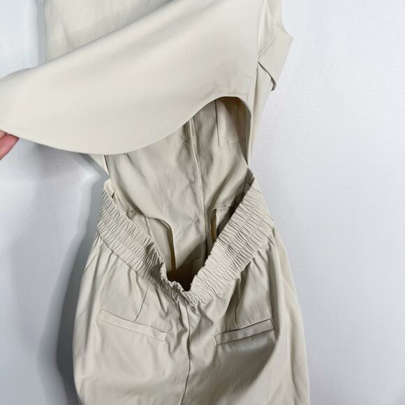 Jonathan Simkhai 0 Cream Rayley Cutout Crepe Jumpsuit Stretch Button Open Back - Picture 9 of 15